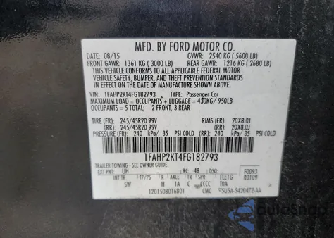 2015 Ford Taurus Sho из США, поврежденный, VIN 1FAHP2KT4FG182793